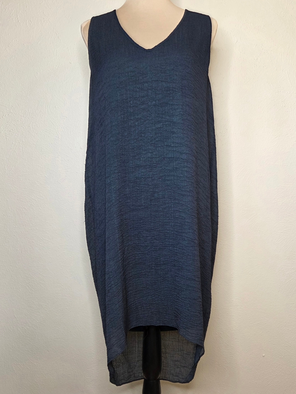 Helmut Lang Navy Sleeveless Tunic Dress L Asymmetrical Hem Minimalist Modern